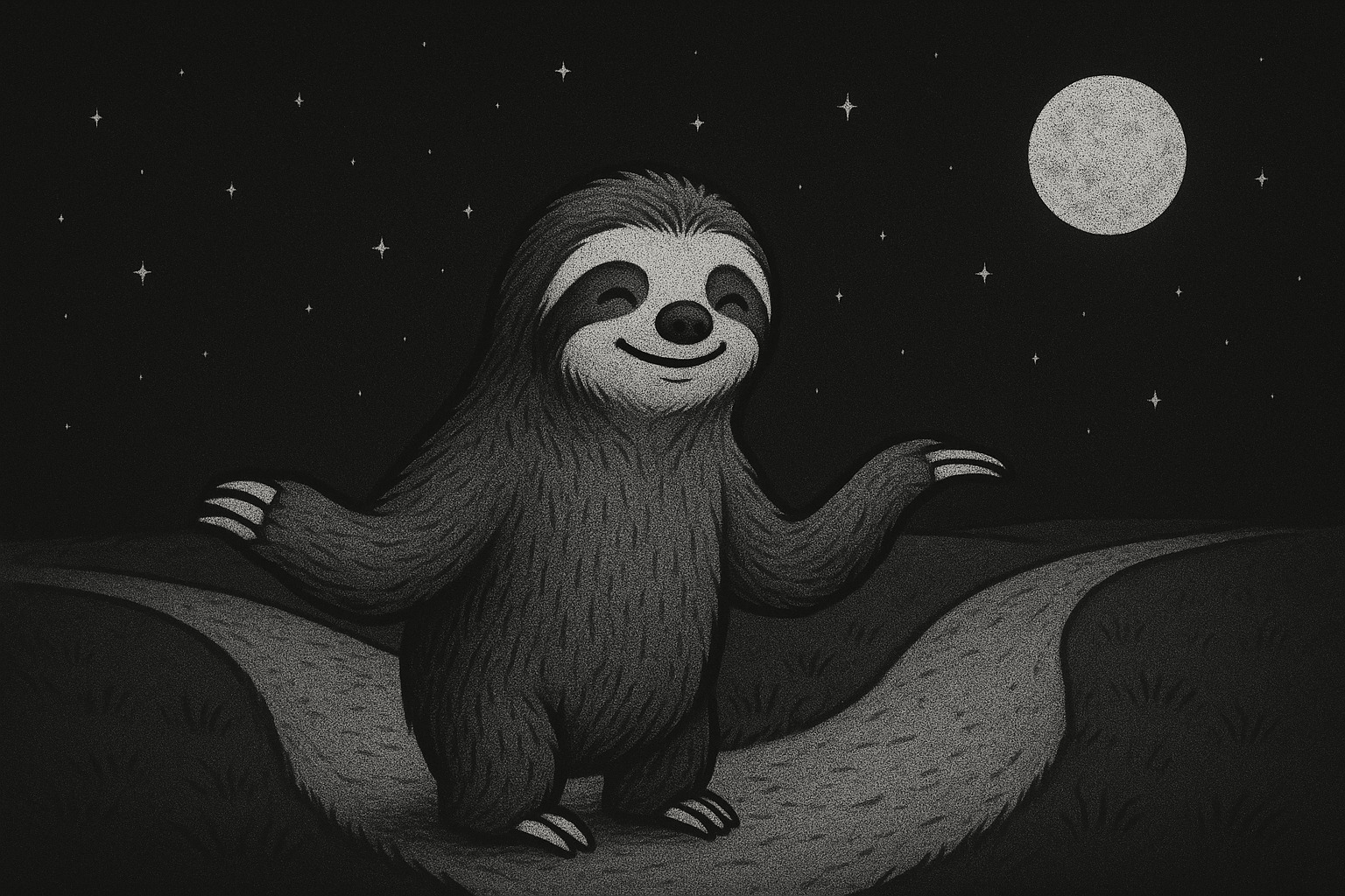 A sloth on a road pointing the way, the Spiritual Renegades way